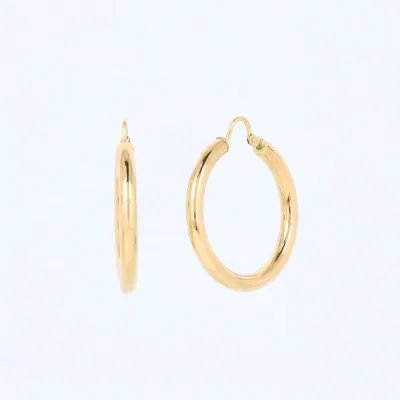 Round tube earrings in yellow gold