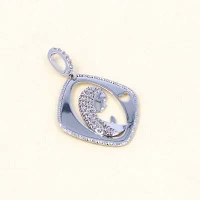 Lightweight pendant in white gold and zirconia with Madonna