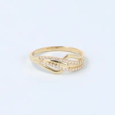 Yellow gold braided ring with zirconia