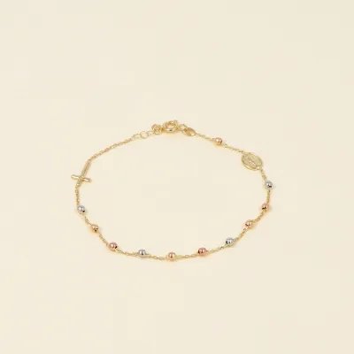 Lightweight tricolor bracelet with Our Lady of Medjugorje and cross