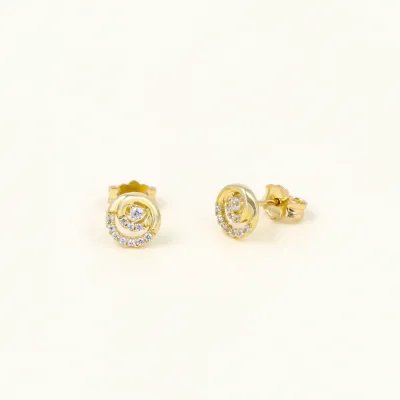 Round yellow gold stud earrings with zirconia