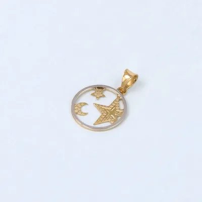 Moon and stars pendant in yellow and white gold