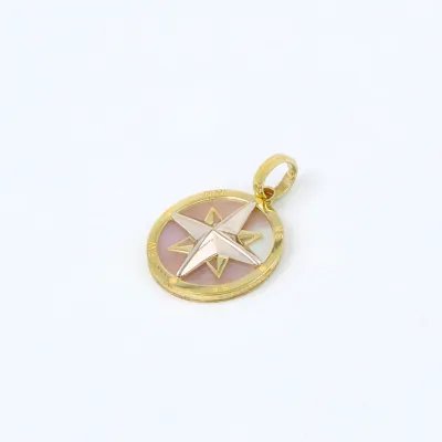 Two-tone compass pendant with mother of pearl