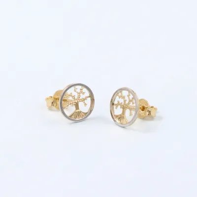 "Tree of Life" yellow and white gold earrings