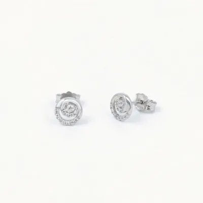 Round stud earrings in white gold with zirconia