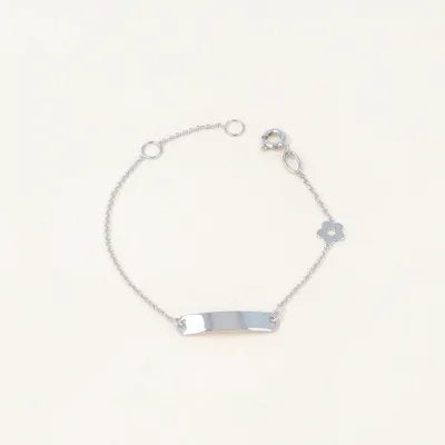 White gold baby bracelet with flower and plate