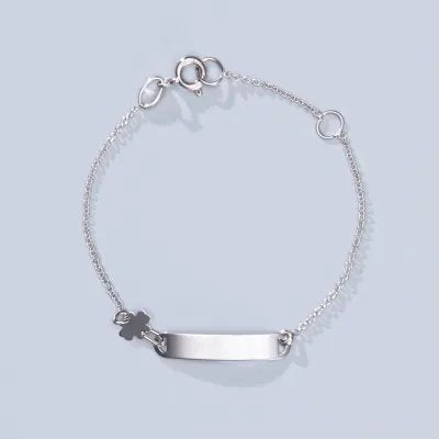 White gold baby bracelet with flower and plate