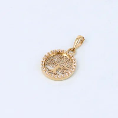 Yellow gold "tree of life" pendant with zirconia
