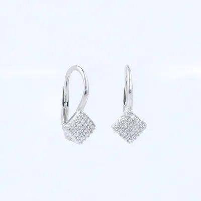 Square white gold earrings with zirconia