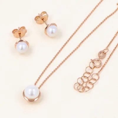 Rose gold set (necklace + earrings) with pearl