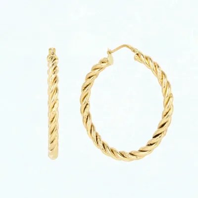 Double-finish yellow gold twisted tube earrings