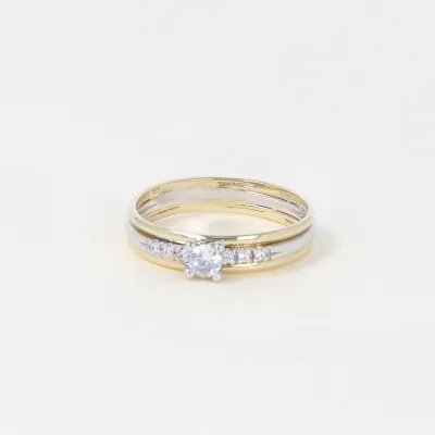 Yellow and white gold ring with zirconia