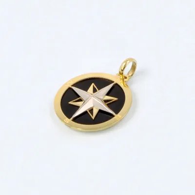 Two-tone compass pendant with onyx paste