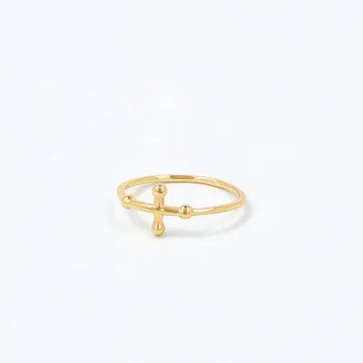 Minimal yellow gold ring with cross