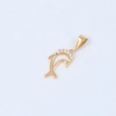 Yellow gold dolphin pendant with zirconia