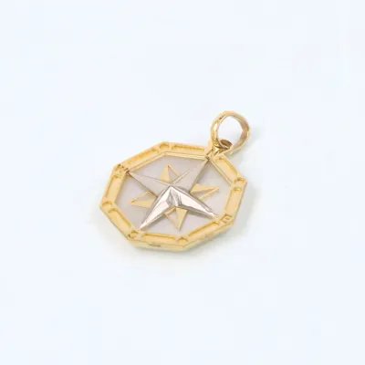 Two-tone compass pendant with mother of pearl