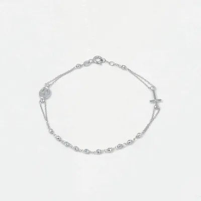 Lightweight white gold bracelet with Our Lady of Medjugorje and cross