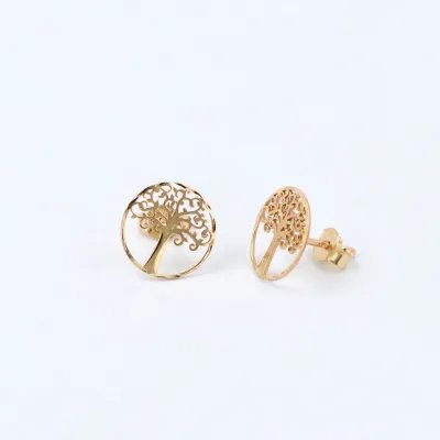 Lightweight yellow gold tree of life earrings
