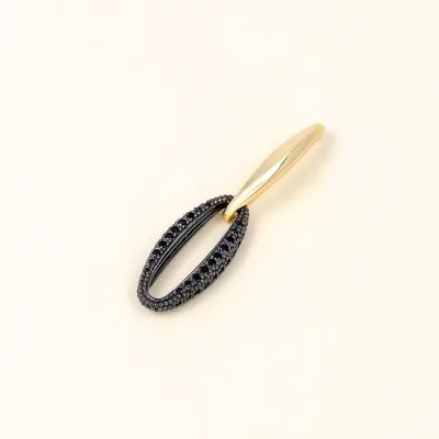 Black rhodium-plated oval pendant in yellow gold with zirconia pavé