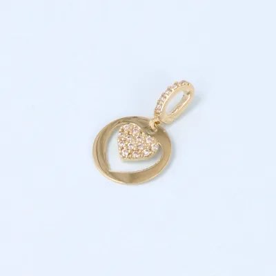 Round yellow gold pendant with heart and zirconia