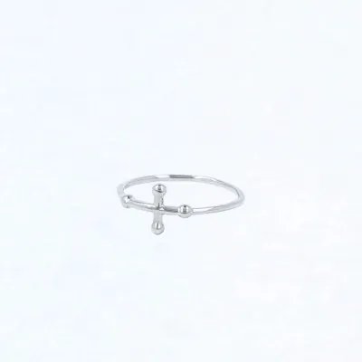 Minimal white gold ring with cross
