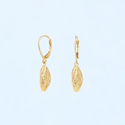Yellow gold navette earrings with openwork pattern