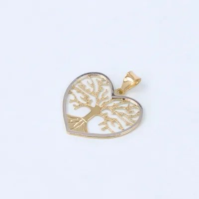"Tree of Life" Heart-Shaped Pendant in Yellow and White Gold