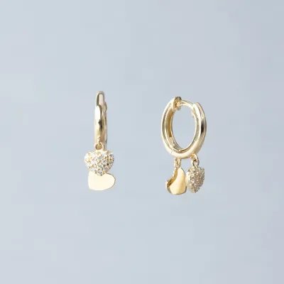 Yellow gold and zirconia heart earrings