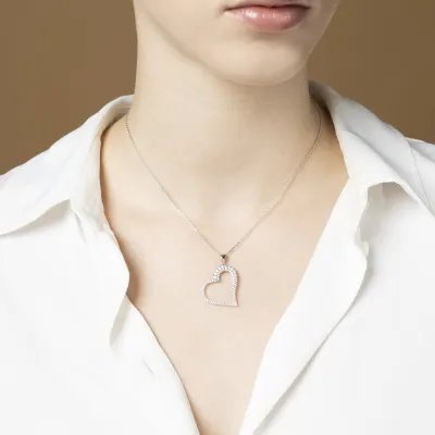 White heart-shaped large pendant with cubic zirconia