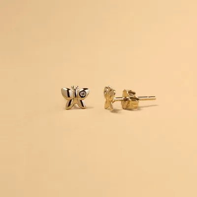 Yellow gold butterfly earrings with cubic zirconia