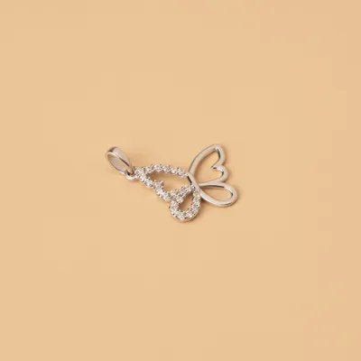 White gold butterfly-shaped pendant with cubic zirconia