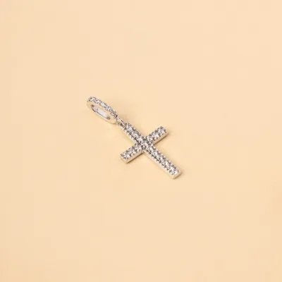 White gold small cross with cubic zirconia
