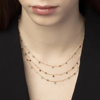 Yellow gold necklace with pearls and natural stones (3 options)
