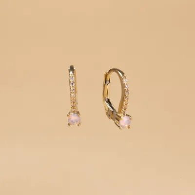 Yellow gold monachella earrings with opal and white cubic zirconia
