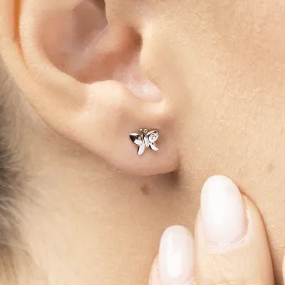 White gold butterfly earrings with cubic zirconia