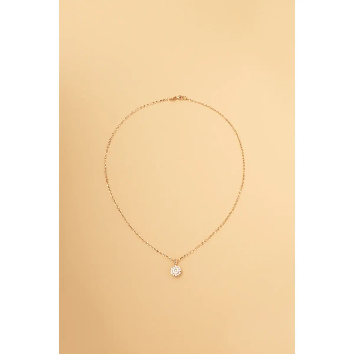 Red gold rose-shaped necklace with cubic zirconia