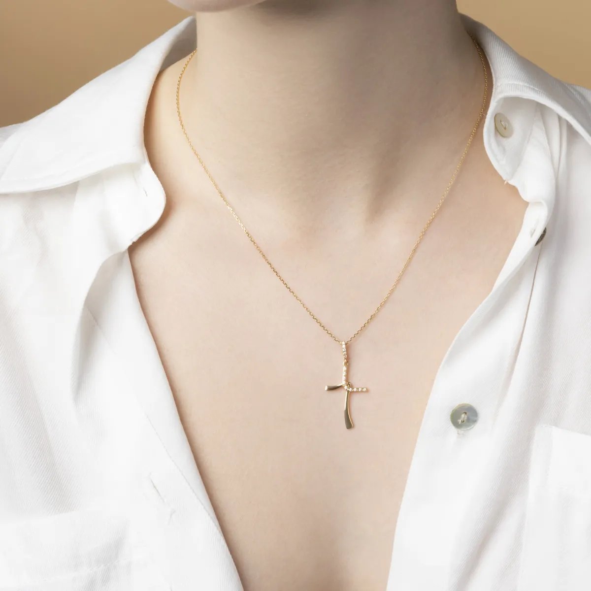 Yellow cross with cubic zirconia