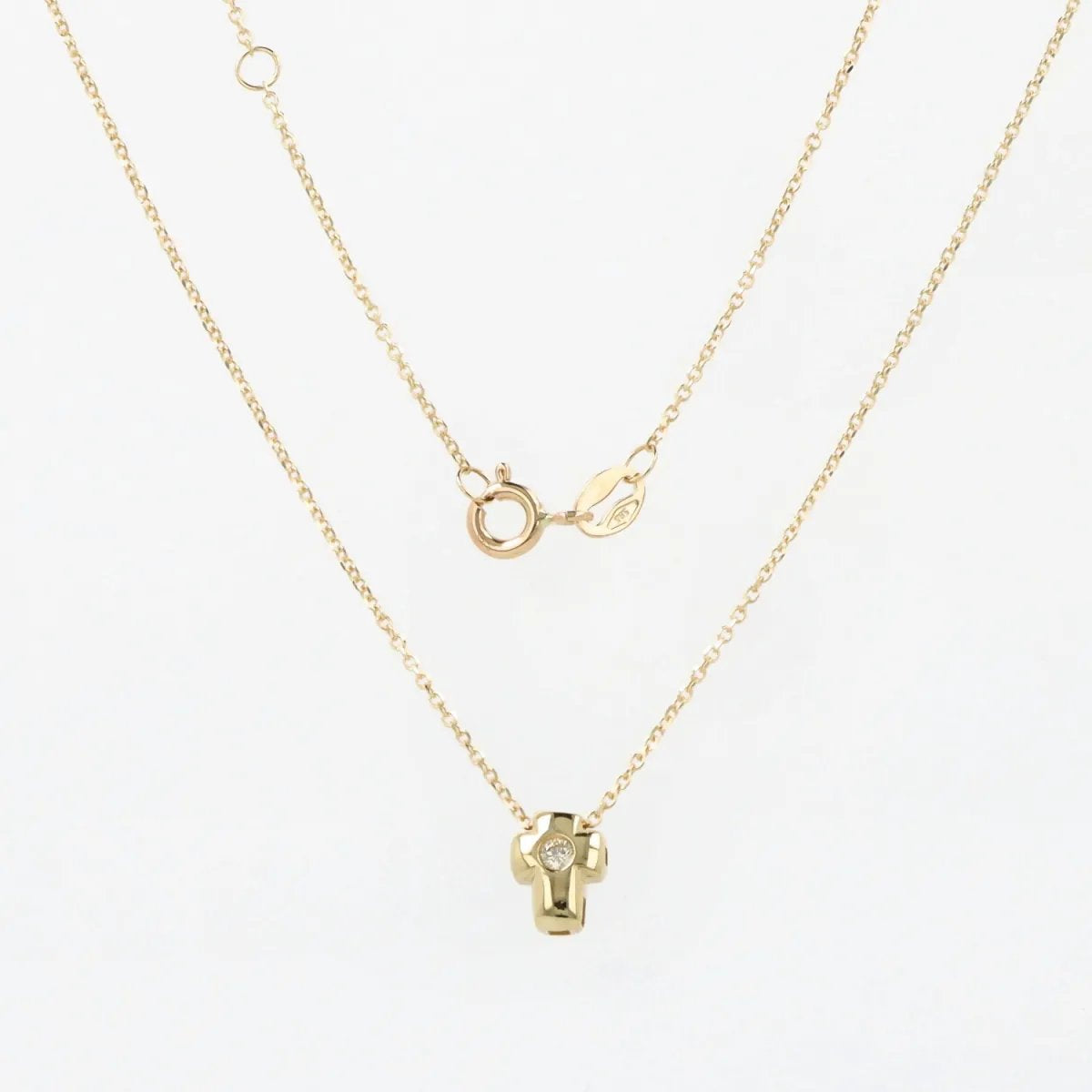 Lightweight yellow gold necklace with cross and zirconia