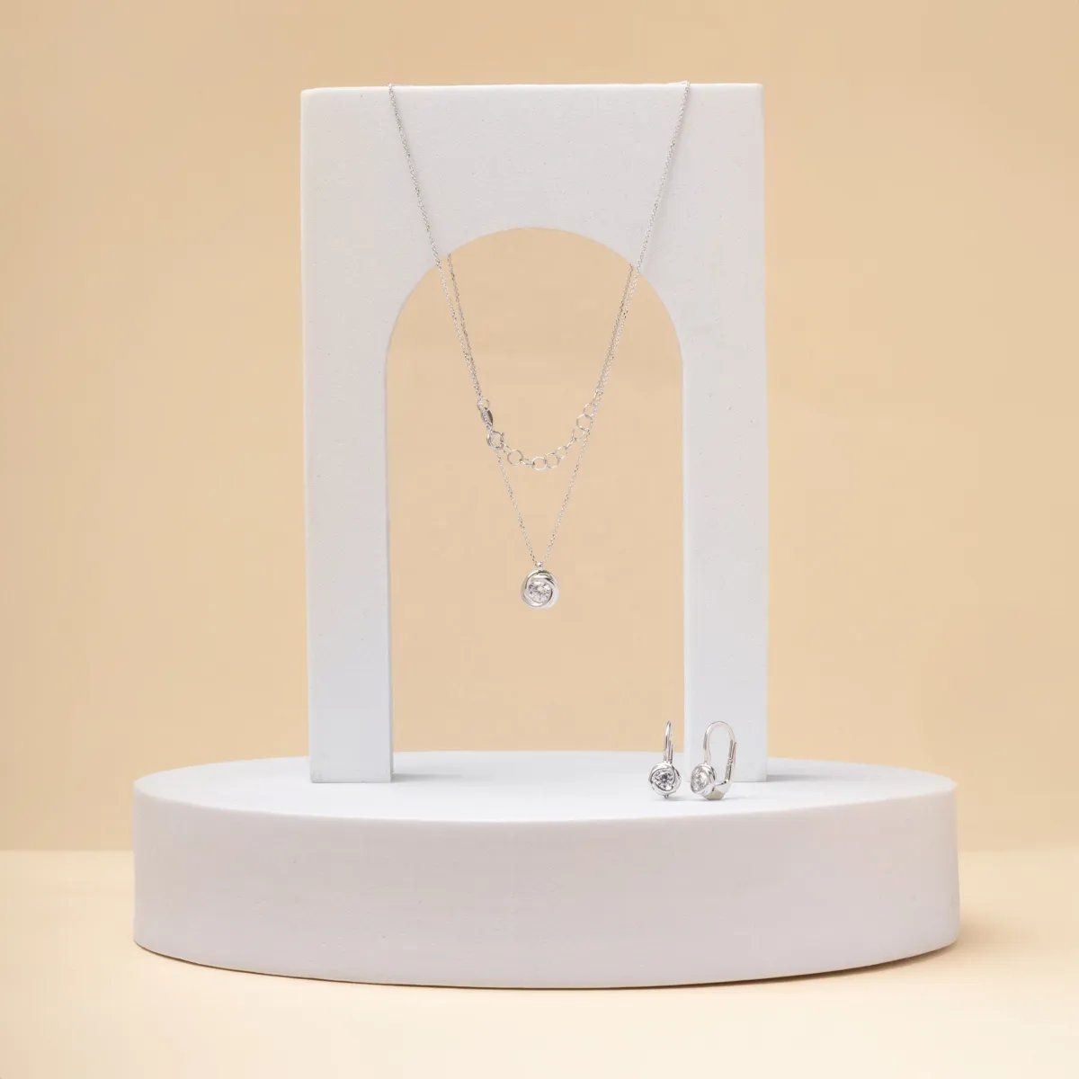 White gold set (necklace + earrings) with cubic zirconia