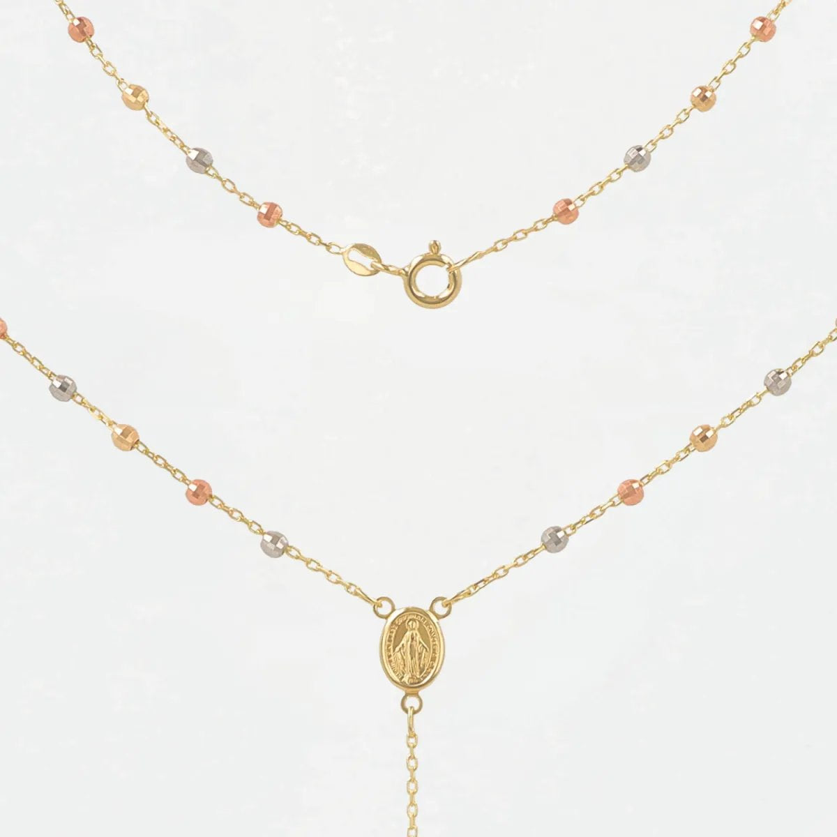 Lightweight tricolor rosary necklace with Our Lady of Medjugorje