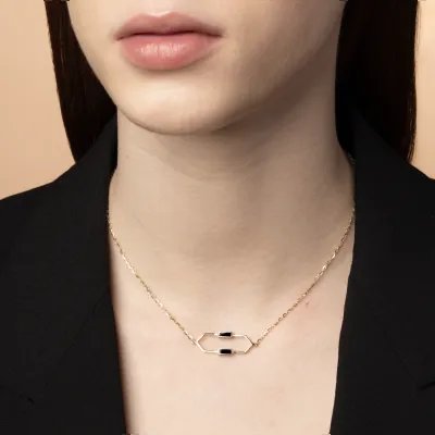 Yellow gold "Mellifera" necklace with black enamel