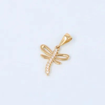 Yellow gold dragonfly pendant with zirconia