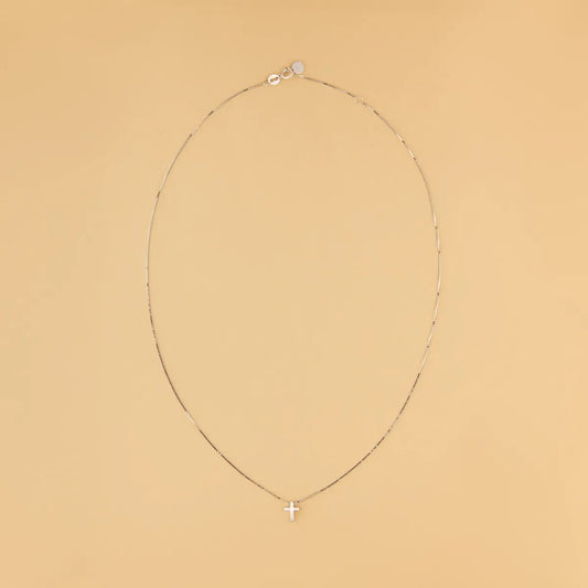 White gold light weight cross necklace