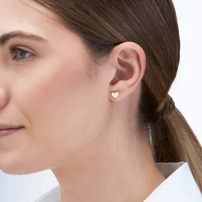 Yellow Gold Chain Earrings with Heart