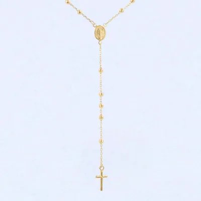 Lightweight yellow gold rosary necklace with Our Lady of Medjugorje