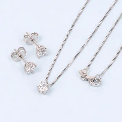 White gold set with cubic zirconia: necklace and earrings