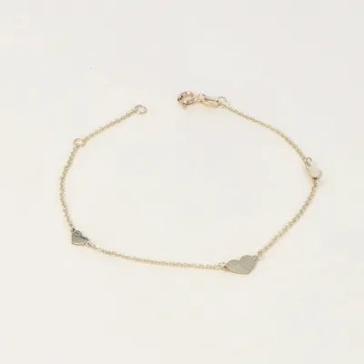 Lightweight yellow gold bracelet with polished and satin-finished hearts