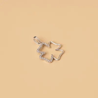 White gold pendant in the shape of a larch with cubic zirconia line