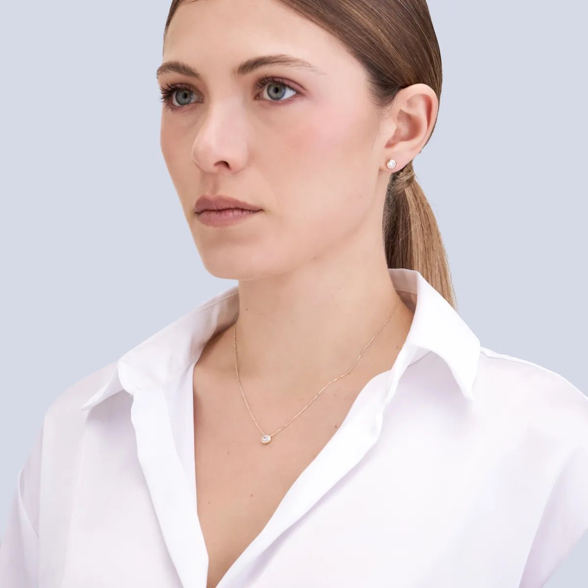 Yellow gold set (necklace + earrings) with cubic zirconia