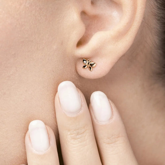 Yellow gold butterfly earrings with cubic zirconia